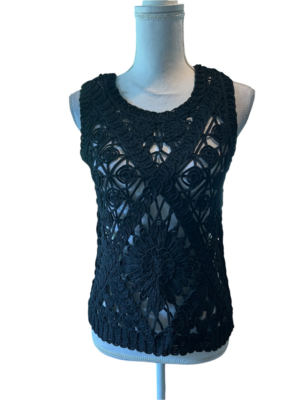 Guess Emma Black Crochet Sleeveless Knit Top